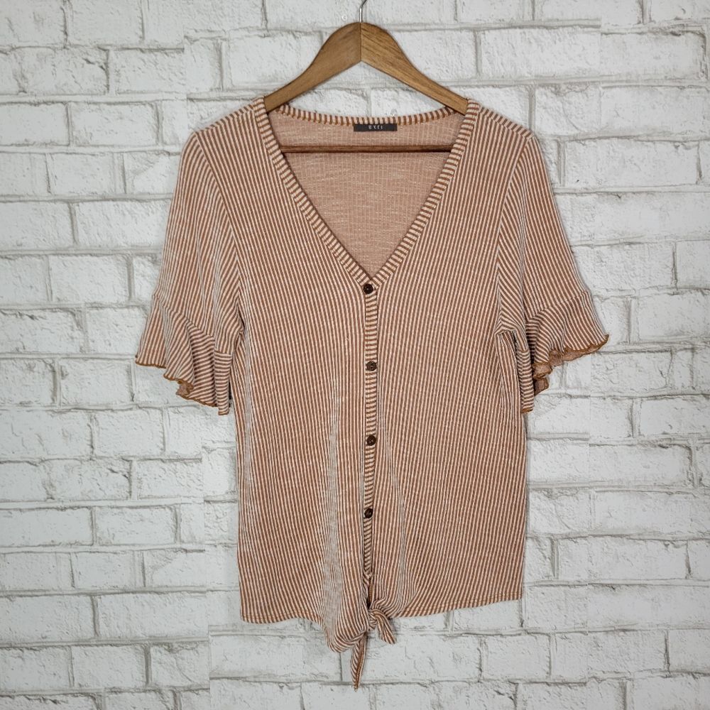 Gyft short sleeve stripe tie front shirt